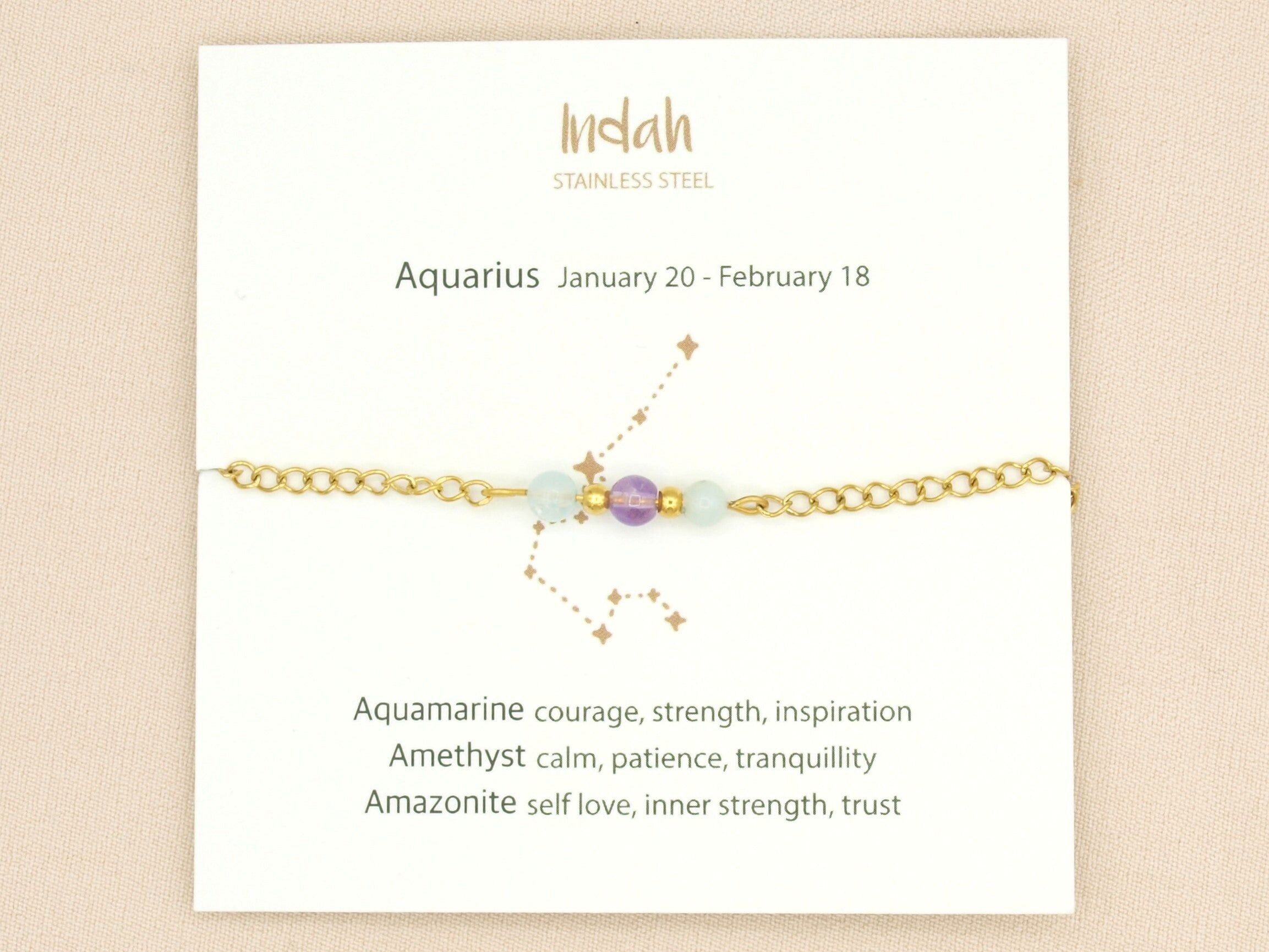 Bracciale segno zodiacale, pietra naturale jasseron, acciaio inossidabile argento e oro