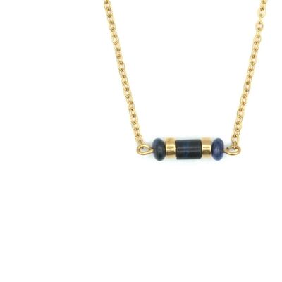 Necklace Iris sodalite, silver and gold stainless steel