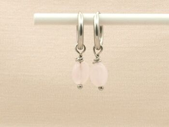 Boucles d'oreilles Lucy quartz rose, acier inoxydable argenté ou doré 1