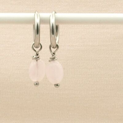 Earrings Lucy pink quartz, silver or gold stainless steel