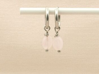 Boucles d'oreilles Lucy quartz rose, acier inoxydable argenté ou doré 3