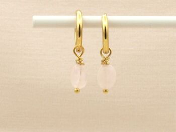 Boucles d'oreilles Lucy quartz rose, acier inoxydable argenté ou doré 4