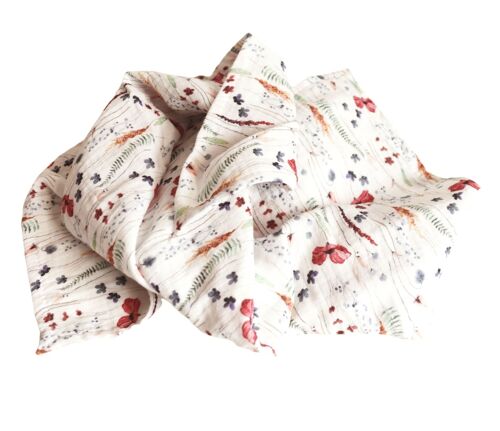 Swaddle Large, handmade with poppy print