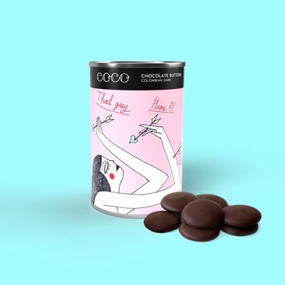 Boîte de boutons géants en chocolat noir