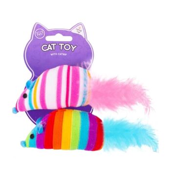 WufWuf & WOP 2 de jouets pour chat à l'herbe à chat et à la souris arc-en-ciel, paquet de 3 1