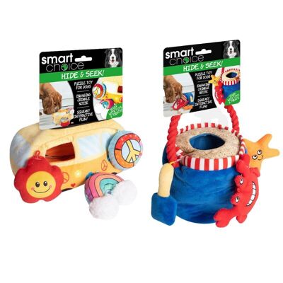 WufWuf & Smart Choice, Seau froissé et Bus hippie froissé, jouet cache-cache pour chien, 2 paquets