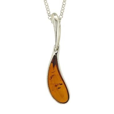 Cognac Amber Raindrop Pendant with 18" Trace Chain and Presentation Box