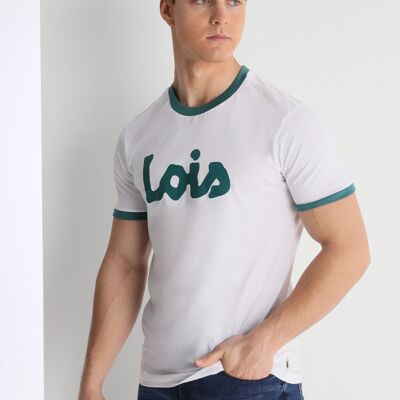 LOIS JEANS -T-Shirt mit kurzen Ärmeln, Kontrastrippe, Logo-High-Density-Print