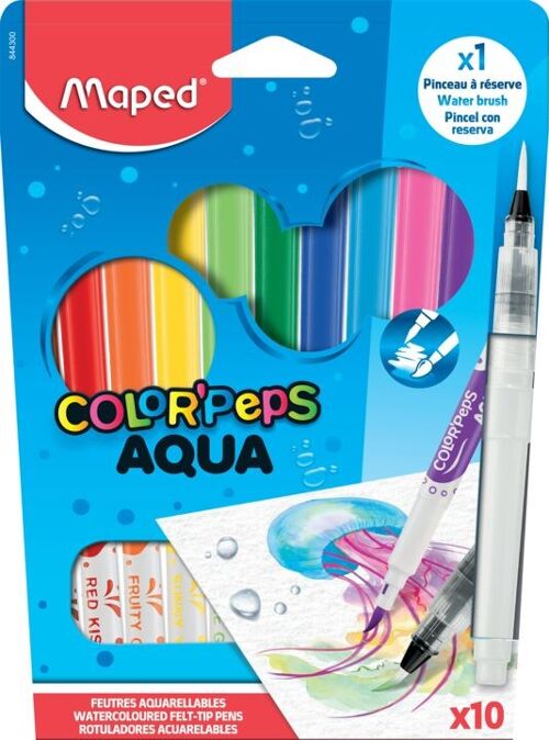 FEUTRES AQUA COLORPEPS X10 + 1 PINCEAU BTE CARTON