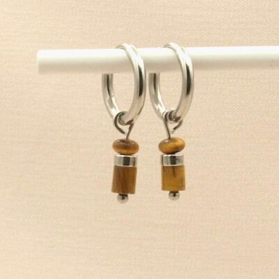 Boucles d'oreilles Iris oeil de tigre, acier inoxydable argenté ou doré