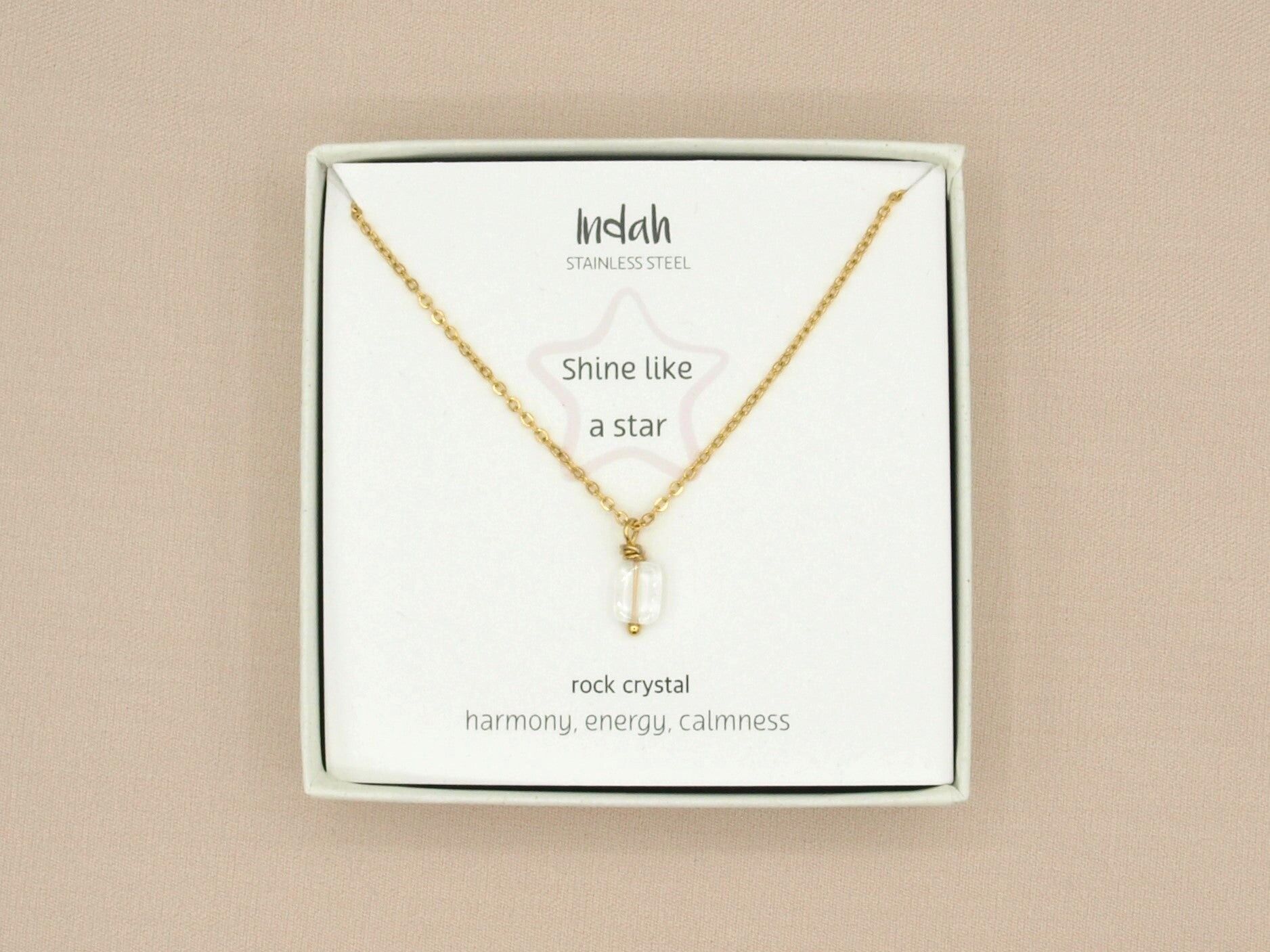 Collier en acier inoxydable, cristal de roche, argent ou or