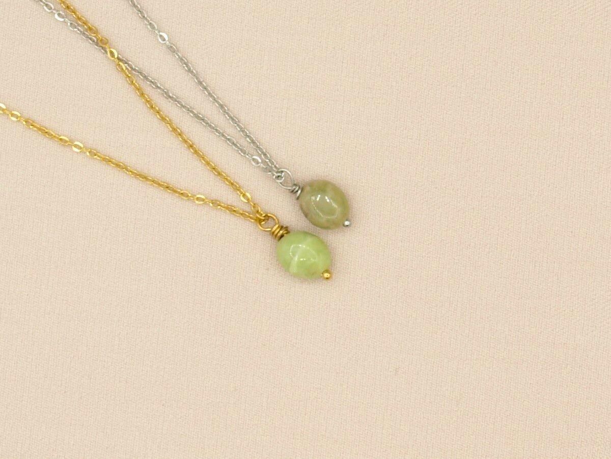 Collier en acier inoxydable pierre, jade, argent ou or