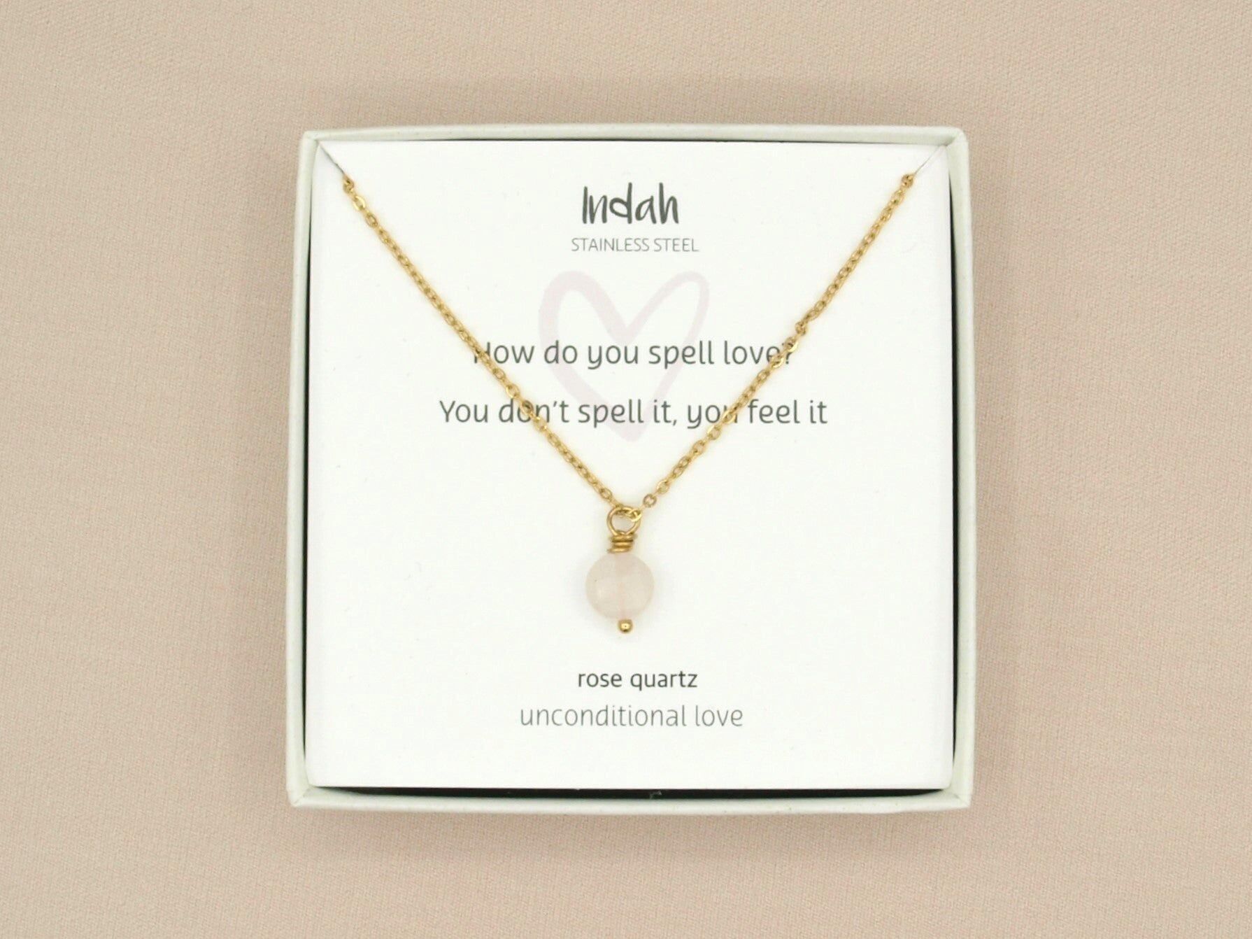 Collier roche, quartz rose, acier inoxydable argenté ou doré