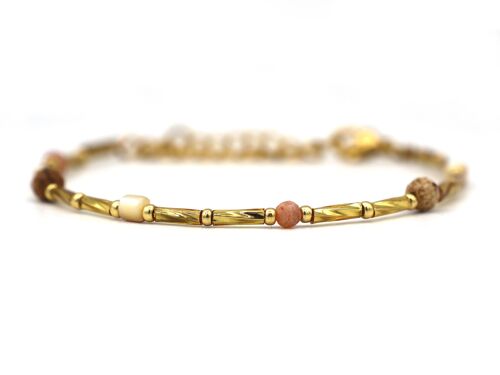 Bracelet Fira jasper and sunstone, silver or gold stainless steel