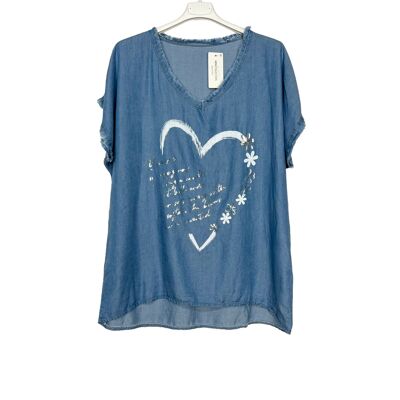 24225 Light patterned T-shirt, denim effect