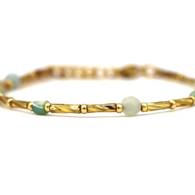 Bracelet Fira amazonite and aventurine, silver or gold stainless steel