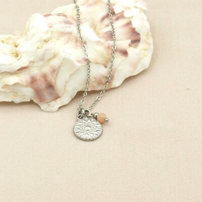 Necklace rock sun- sun stone, silver and gold stainless steel
