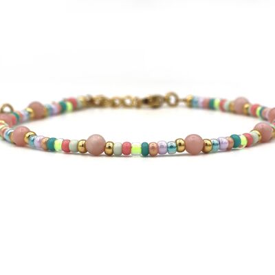Anklet pink opal, silver or gold stainless steel