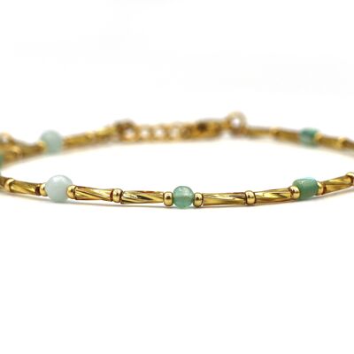 Bracelet de cheville Fira amazonite et aventurine, acier inoxydable argenté ou doré