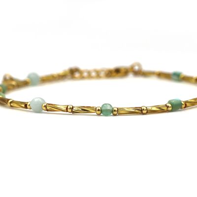 Anklet Fira amazonite and aventurine, silver or gold stainless steel
