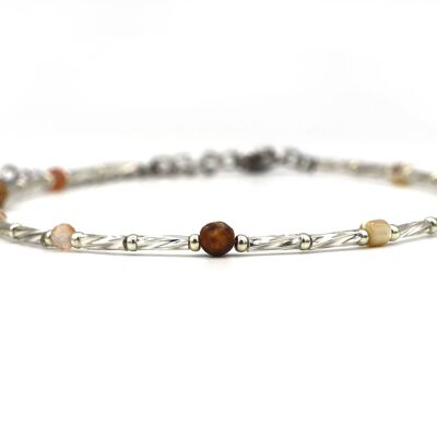 Anklet Fira jasper and sunstone, silver or gold stainless steel