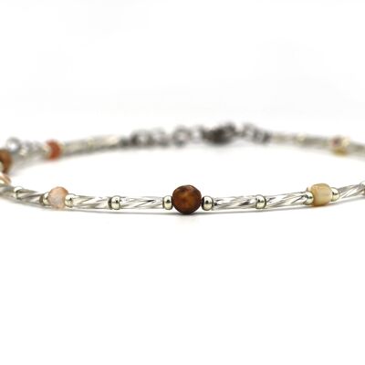 Anklet Fira jasper and sunstone, silver or gold stainless steel