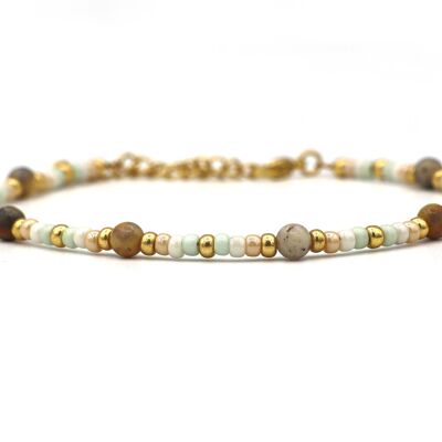Anklet crazy lace agate, silver or gold stainless steel