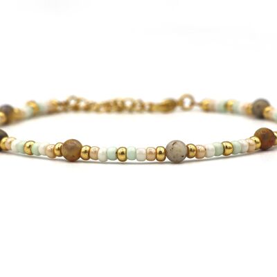 Anklet crazy lace agate, silver or gold stainless steel