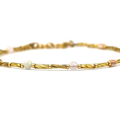 Anklet Fira morganite and amethyst, silver or gold stainless steel