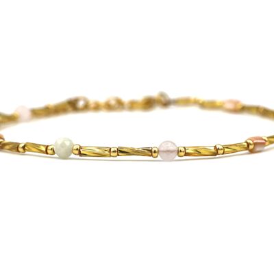 Bracelet de cheville Fira morganite et améthyste, acier inoxydable argenté ou doré