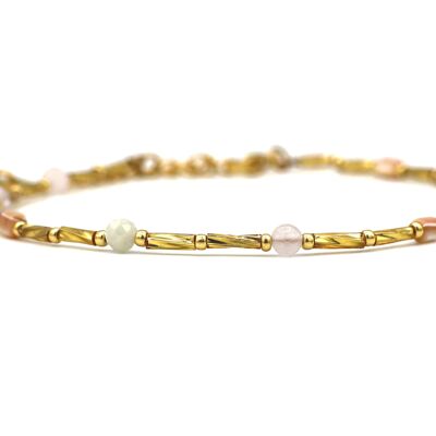 Anklet Fira morganite and amethyst, silver or gold stainless steel