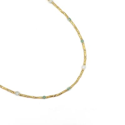 Halskette Fira aus Morganit und Amethyst, Edelstahl in Silber oder Gold