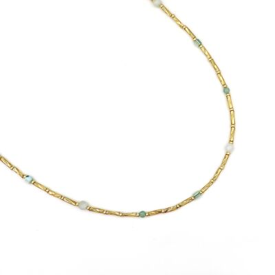 Halskette Fira aus Morganit und Amethyst, Edelstahl in Silber oder Gold