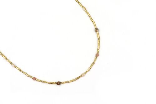 Necklace Fira jasper and sunstone, silver or gold stainless steel