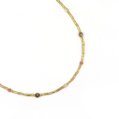 Halskette aus Fira-Jaspis und Sonnenstein, Edelstahl in Silber oder Gold