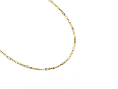Necklace Fira amazonite and aventurine, silver or gold stainless steel