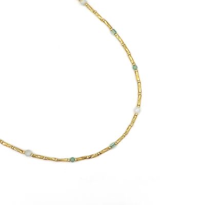 Collier Fira amazonite et aventurine, acier inoxydable argenté ou doré