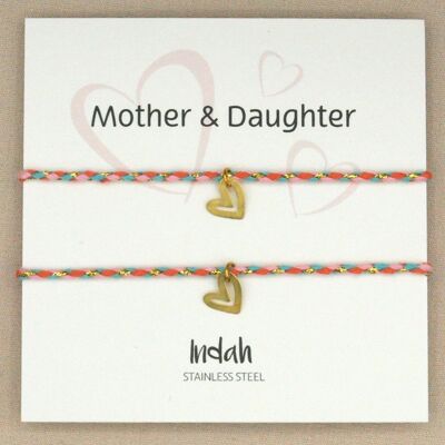 Ensemble bracelet mère et fille multicolore, acier inoxydable doré