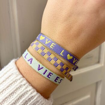 Bracelets rubans réglables estivaux mix violet turquoise | bracelets de fête 2