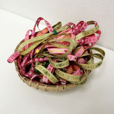 Summery adjustable ribbon bracelets mix pink green | festival bracelets