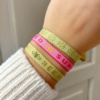 Bracelets rubans réglables estivaux mix rose vert | bracelets de fête 2