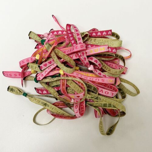 Summery adjustable ribbon bracelets mix pink green | festival bracelets