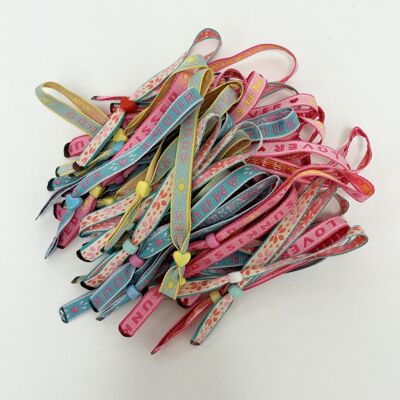 Summery adjustable ribbon bracelets mix blue pink | festival bracelets