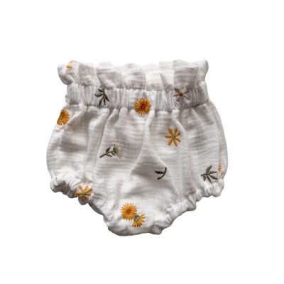 Bloomers para bebé / bordado floral de primavera - marfil