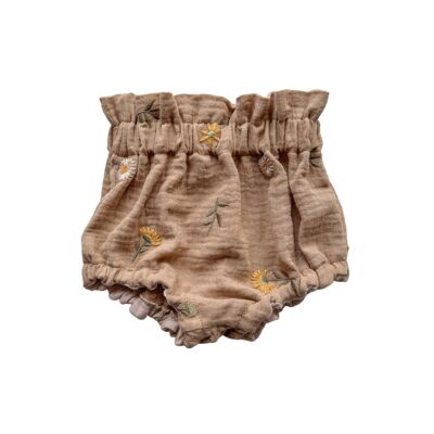 Bloomers para bebé / bordado floral de primavera - beige