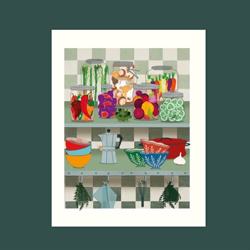 Küchen Kunst, hochwertiger Posterdruck "Pickles, ran ans Eingemachte" Print Größe 21 x 25 cm
