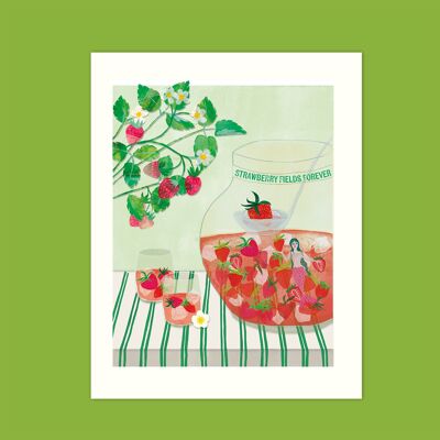 Kitchen art, high-quality poster print "Strawberry punch is best in the garden!" Print size 21 x 25 cm