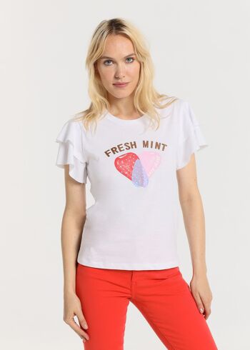 LOIS JEANS -T-Shirt manches courtes forme coeur fruits graphique Menthe Fraîche 1