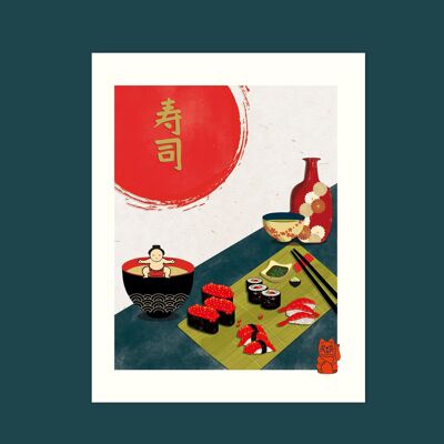 Arte della cucina, stampa poster di alta qualità "Sushi" dimensioni 21 x 25 cm