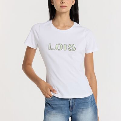 LOIS JEANS -T-shirt manica corta con perline e logo diamanti